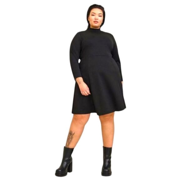 TORRID Plus Size Black Mini Studio Crupo Mock Neck Goth Dress. - Picture 1 of 16